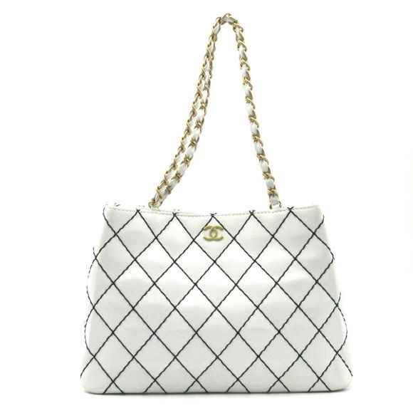 Chanel Matelasse Coco Mark Chain Shoulder Leather Shoulder Bag White - Picture 1 of 7